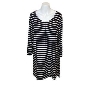 Caslon black and white striped 3/4 sleeve tunic top size L